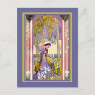 Carte Postale Dame Art nouveau dans la forêt