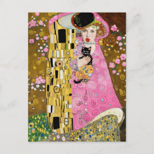 Carte Postale Dame au Bubble Gum Rose avec l'art félin de Gustav