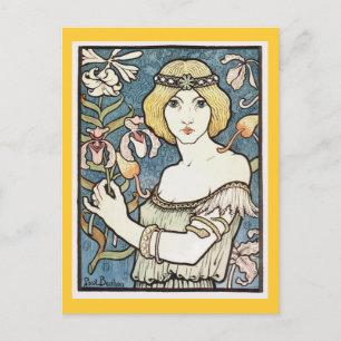 Carte Postale Dame aux fleurs ~ Art nouveau "Salon des cent"