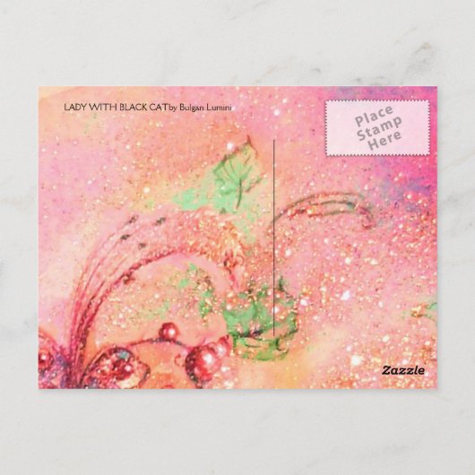 CARTE POSTALE DAME AVEC CHAT NOIR (Dos)
