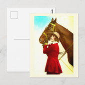 Carte Postale Dame avec cheval art vintage (Devant / Derrière)