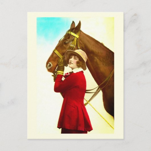Carte Postale Dame avec cheval art vintage (Devant)