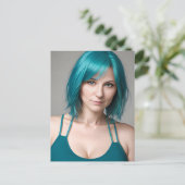Carte Postale Dame avec cheveux Turquoises (Debout devant)