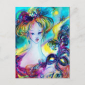 Carte Postale DAME AVEC MASQUE FEATHEREE Vénitien Masquerade Nui (Devant)