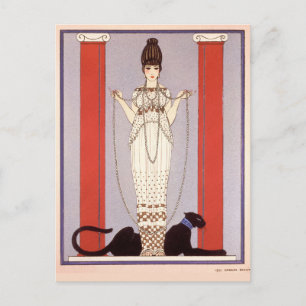 Carte Postale Dame avec style Art Déco vintage panthère