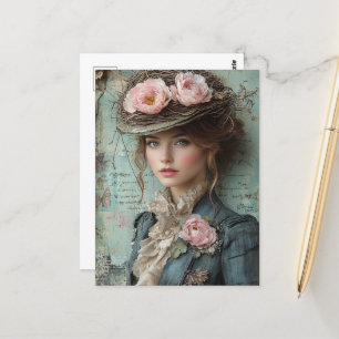 Carte Postale Dame avec un Casquette de la nature