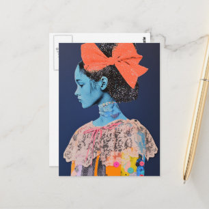 Carte Postale Dame avec un grand nœud dans les cheveux Collage
