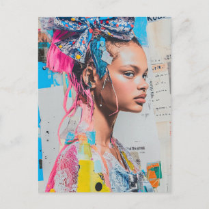 Carte Postale Dame avec un nœud dans les cheveux Collage