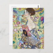 Carte Postale Dame avec un ventilateur, Gustav Klimt (Devant / Derrière)