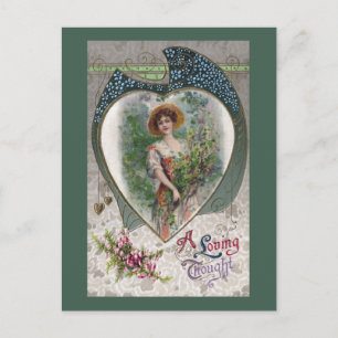 Carte Postale Dame avec une pensée aimante Romance Vintage