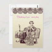 Carte Postale dame boit du thé (Devant / Derrière)