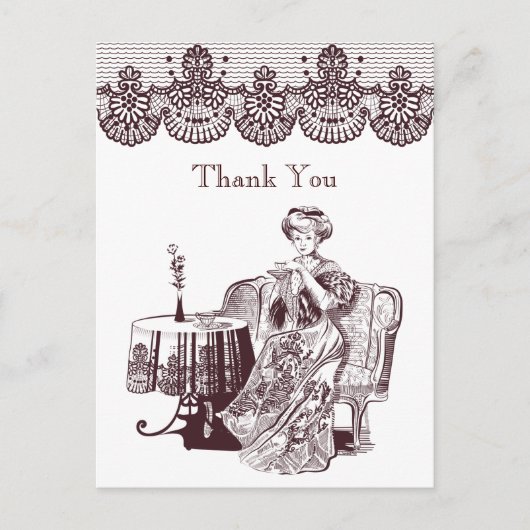 Carte Postale dame boit du thé (Devant)