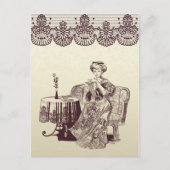 Carte Postale dame boit du thé (Devant)