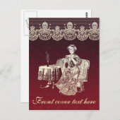 Carte Postale dame boit du thé (Devant / Derrière)