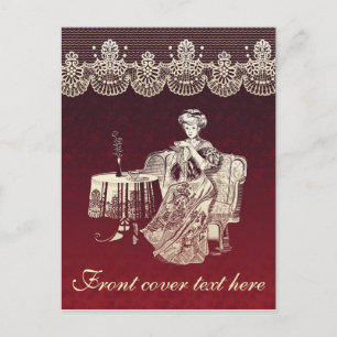 Carte Postale dame boit du thé