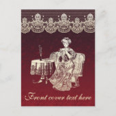 Carte Postale dame boit du thé (Devant)