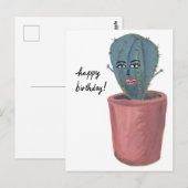 Carte Postale Dame Cactus Fou Aquarelle JOYEUX ANNIVERSAIRE (Devant / Derrière)