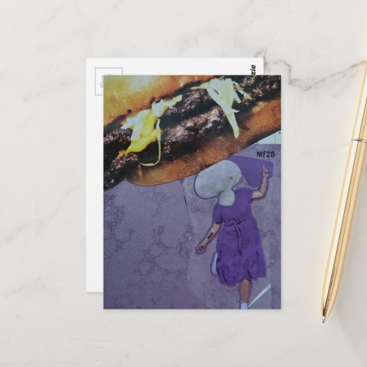 Carte Postale Dame Champignon Cheeseburger Violet Ridicule Colla (Devant/Arrière en situation)