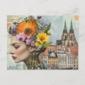 Carte Postale Dame dans un collage de fleurs de ville Bâtiments (Devant)