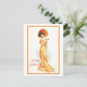 Carte Postale Dame dans une robe jaune, Joyeux Anniversaire (Debout devant)