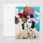 Carte Postale Dame de fleurs Collage de médias mixtes Abstrait c (Devant / Derrière)