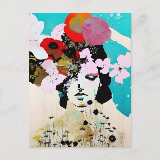 Carte Postale Dame de fleurs Collage de médias mixtes Abstrait c (Devant)