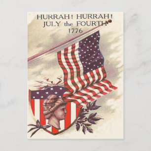 Carte Postale Dame de la Liberté Bouclier Drapeau Américain