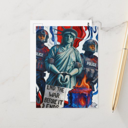 Carte Postale dame de la liberté de protestation glacée arrêtée  (Devant/Arrière en situation)