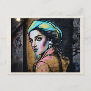 Carte Postale Dame de l'Art Remix IA Art Graffiti Urbain Street