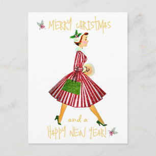 Carte Postale Dame de Noël vintage Joyeux Noël