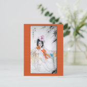 Carte Postale Dame de peinture chinoise antique avec ventilateur (Debout devant)