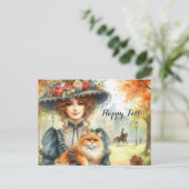 Carte Postale Dame élégante avec Chat Heureuse Chute (Debout devant)