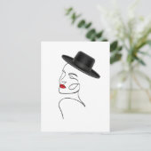 Carte Postale Dame en Casquette noir avec Red Lips Line Art (Debout devant)