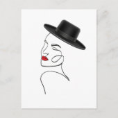 Carte Postale Dame en Casquette noir avec Red Lips Line Art (Devant)