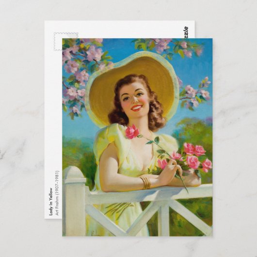 Carte Postale Dame En Jaune (Devant / Derrière)