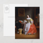 Carte Postale Dame en robe jaune et rouge (Devant / Derrière)