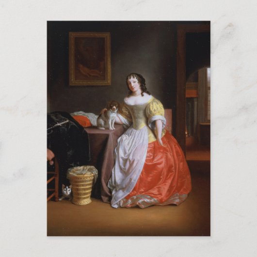 Carte Postale Dame en robe jaune et rouge (Devant)