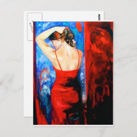Carte Postale Dame en rouge (Devant / Derrière)
