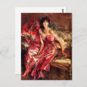 Carte postale Dame en rouge (Devant / Derrière)