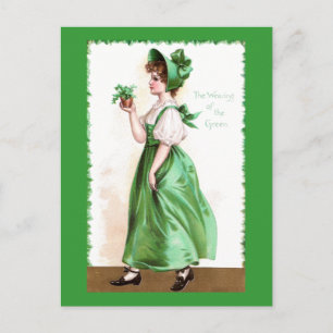 Carte Postale Dame en vert avec Shamrock Vintage St Patrick's