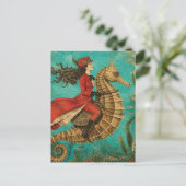 Carte Postale Dame équestre hippocampe (Debout devant)