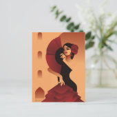 Carte Postale Dame espagnole avec ventilateur et rose en cheveux (Debout devant)