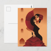 Carte Postale Dame espagnole avec ventilateur et rose en cheveux (Devant / Derrière)