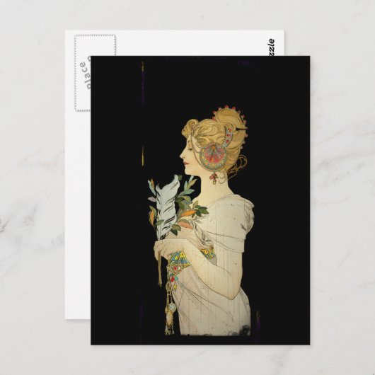Carte Postale Dame et plumes parisiennes (Devant / Derrière)