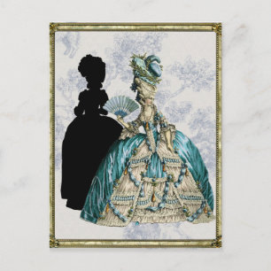 Carte Postale Dame géorgienne avec ventilateur - Bleu