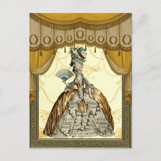 Carte Postale Dame géorgienne avec ventilateur - Or (Devant)