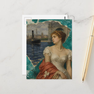 Carte Postale Dame le long de la rivière Mixed Media AI Collage 