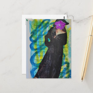 Carte Postale Dame Pirate Avec Fleur Violette Visage Mixte Média