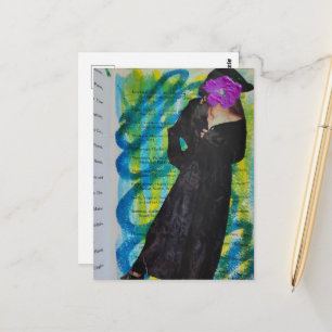 Carte Postale Dame Pirate Avec Fleur Violette Visage Mixte Média