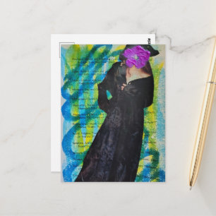 Carte Postale Dame Pirate Avec Fleur Violette Visage Mixte Média